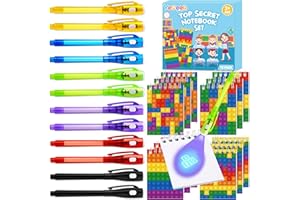 YEGEER 12 Pack Invisible Ink Pen with Notebook Set for Kids 4-12, UV Pen Light, Spy Pen Party Supplies, Birthday Party Favors for Kids 4, 5, 6, 7, 8, 9, 10, 11, 12, Classroom Prizes for Boys Girls