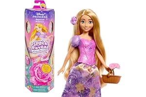 Mattel Disney Princess Rapunzel Fashion Doll Set, Spin & Reveal with 11 Surprises Including 5 Accessories, 5 Stickers & Play Scene, Inspired by Movie