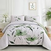 Mybedsoul Floral Quilt Set Queen Size, 3 Pieces Sage Green Bedspread Coverlet Set, Lightweight Farmhouse Botanical Bedding Set for Fall Winter All Season(96"x90")