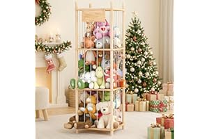 Dayacoco Stuffed Animal Storage, Wood Stuffed Animals Organizer Holder Zoo, Extra Large Capacity Stuff Storage with Elastic Band and Net for Nursery Kids Play Room Bedroom (Pine wood)