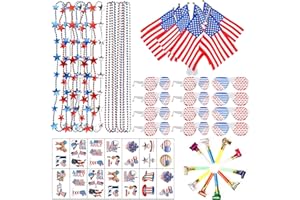 LABROSTAR 86Pcs 4th of July Accessories Patriotic Party Favors Shutter Glasses Necklaces Handheld US Flags Blowouts Tattoos Memorial Day Decorations Veterans Party Supplies