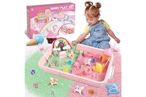 Weilim Unicorn Sensory Bin for Girl, Magic Sand Art Kit with Sandbox, Color Sand, Unicorn Fine Motor Kids Toy Christmas Birthday Gift for Toddler Ages 3 4 5 6 7 8