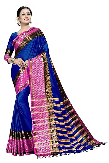 VAIVIDHYAM cotton with Blouse Piece Saree (7_ PINK_ one size)