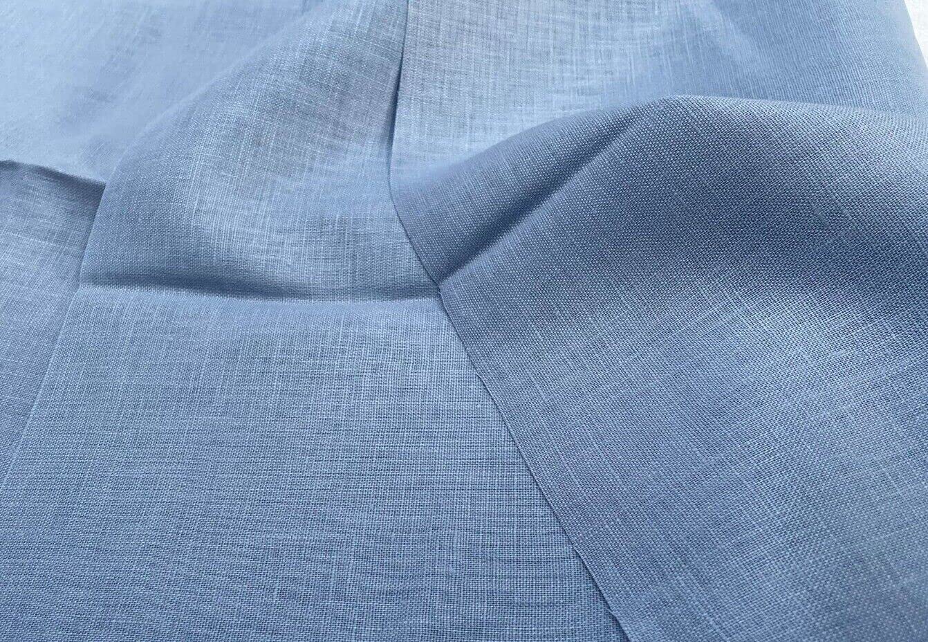 Lightweight Linen Fabric Soft Plain Pure Material Cloth for Home Decor Bedding Clothes Curtains - 140cm Wide Denim Blue (1 Metre)