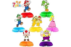 TEOY Mario Birthday Party Supplies, 7Pcs Honeycomb Centerpieces for Mario Party Decorations, Double Sided Table Decorations Centerpieces Party Favors