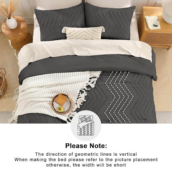 ANDENCY DARK GREY OVERSIZED SUPER KING COMFORTER SET 120X120, EXTRA LARGE KING SIZE COMFORTER OVERSIZE BOHO SOFT WARM BEDDING COMFORTER SETS, 3 PIECES AESTHETIC CHEVRON TEXTURED BEDDING SET