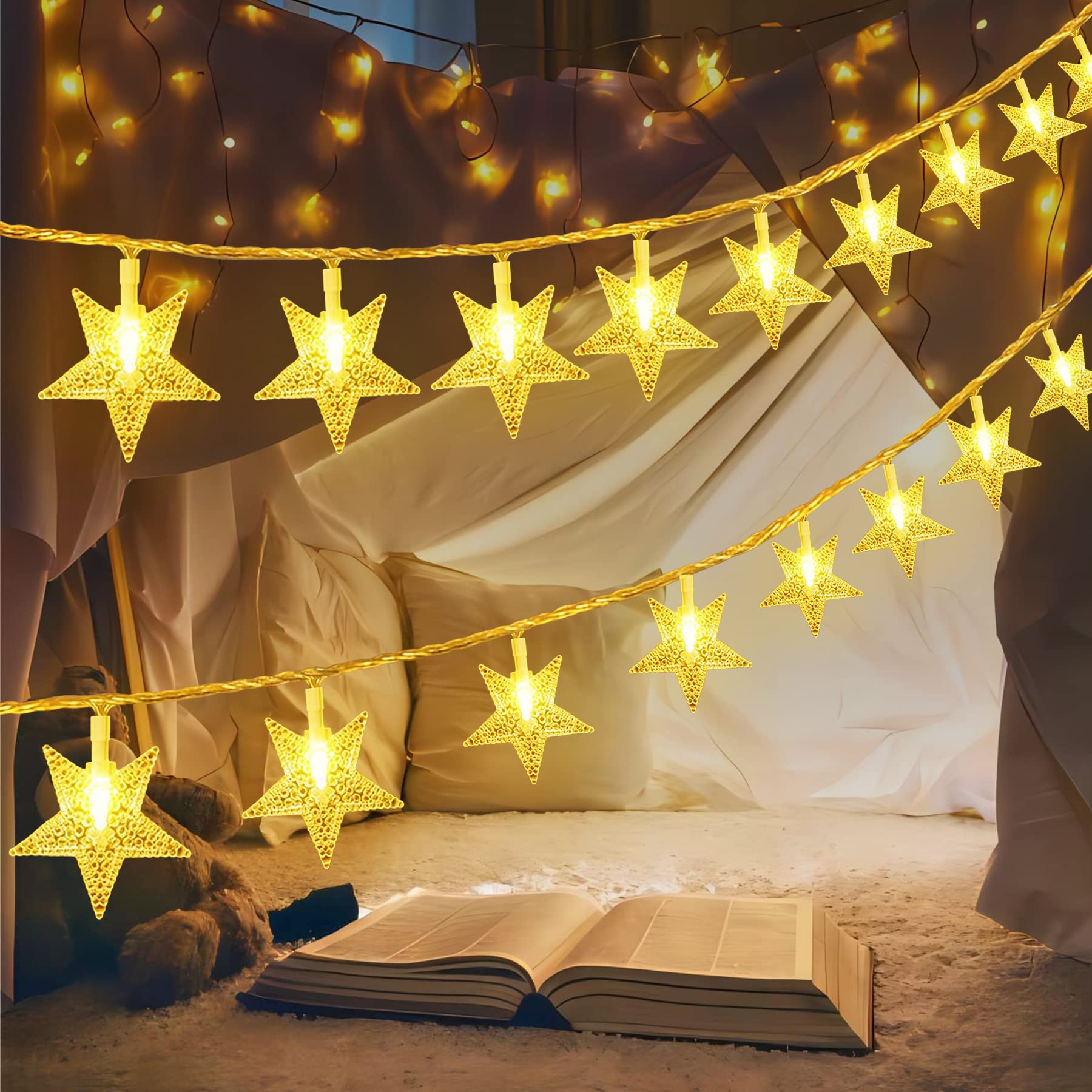 Photo 1 of ITICdecor Star String Lights 15 FT 30 LED Fairy Christmas Light Battery Operated Indoor Outdoor Twinkle Lights Bedroom Decor for Party Wedding Xmas Tree (Warm White)