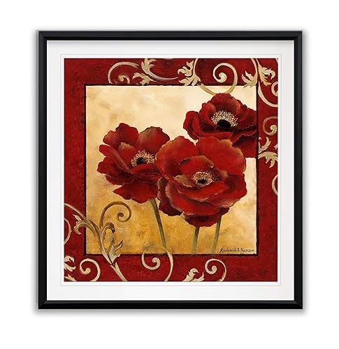 Poppies II Abstract Flower Wall Art Framed Fine Giclee Canvas Prints Modern Home Decor Landscape painting - Black Frame - Amazon deal for $106.86