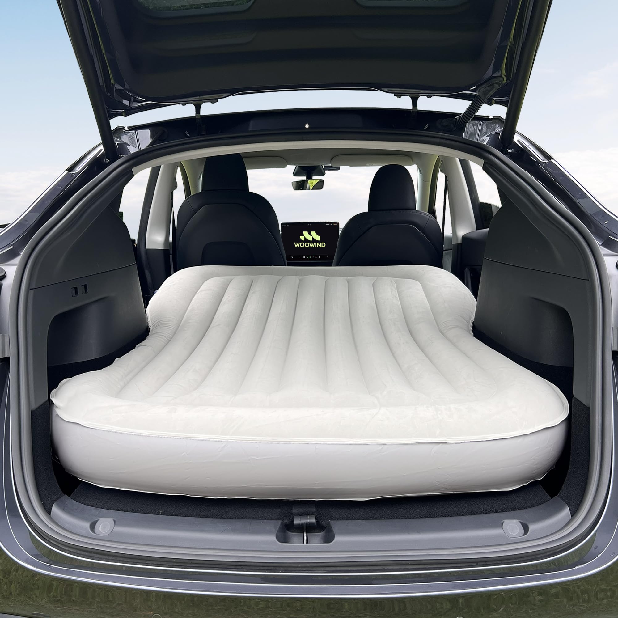 Woowind Inflating Air Mattress Compatible withTesla Model Y Self (2020–2025, Juniper) 2-Person Car Camping Inflatable Bed for Trunk/Back Seat Folded, Built-in 12V Pump with Auto-Stop