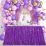 Purple Sequin Table Skirts for rectangle tables 6ft