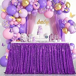14ft Purple Sequin Table Skirt Sparkle Party Table
