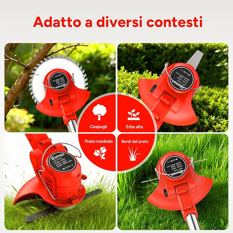 Decespugliatore a Batteria, Tagliaerba Elettrico a Batteria da 800 W, Taglia Erba da Giardino Elettrico con 4 Tipi di Lame,pieghevole