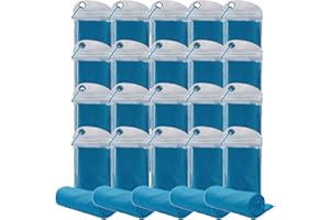 immoono Pack of 20 Cooling Towel 40x12'' Ice Towel for Neck and Face Microfiber Chilly with Bag Breathable Yoga Gym Stay Cool Towels Sweat Rag for Workout Running Camping Pilates Beach, Light Blue