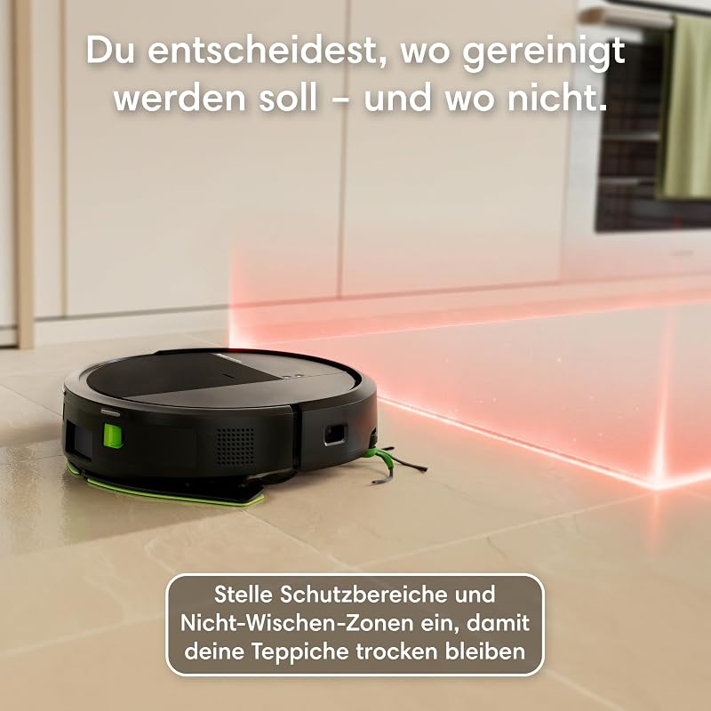 Roomba® 115 Combo Saug- und Wischroboter + AutoEmpty™ Dock, 15k Pa Saugleistung, Bürsten und Wischpad reichen, Navigation mit Clearview™ LiDAR, Schwarz