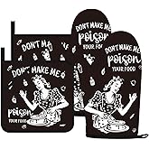 Funny Oven Mitts and Pot Holders Sets Black Kitchen Accessories Cute Kitchen Decor Funny House Warming Gifts Heat Resistant Cooking Baking Gifts for Women (Black, Oven Mitts & Pot Holders)