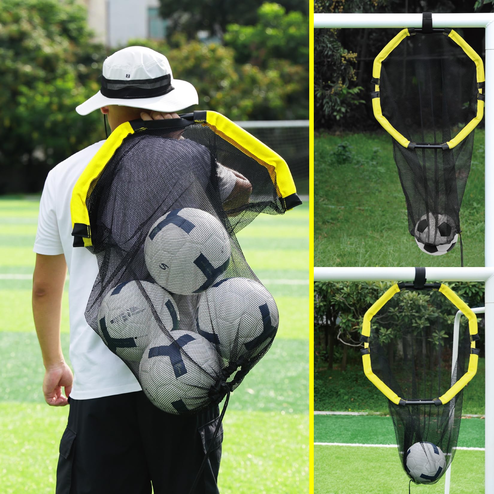 Happy Jump 3-in-1 Football Target Net and Portable Ball Bag, Easy to Attach Soccer Training Equipment with Upgraded Metal Tubes for Accuracy Practice