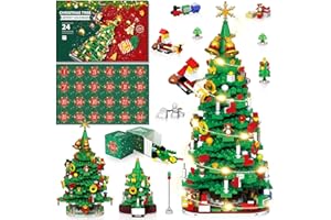 JUSKID Advent Calendar 2024 Kids Adult Girls Boys Teens Women Men Christmas Tree Building Set,24 Boxes 1100+ Pcs Christmas Countdown Calendar Building Blocks with LED Light Christmas Gifts for Kids Girls stocking stuffers for kids