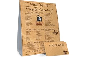 BIRTDERR What's Your Pirate Name,1 Game Sign and 30 Name Stickers, Treasure Hunt Birthday Party,Camping Birthday Party Activity, Fun for Adults & Kids Game