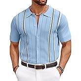 COOFANDY Knit Shirts for Men Casual Short Sleeve Button Down Shirts Summer Beach Stretch Fit Collared Shirts