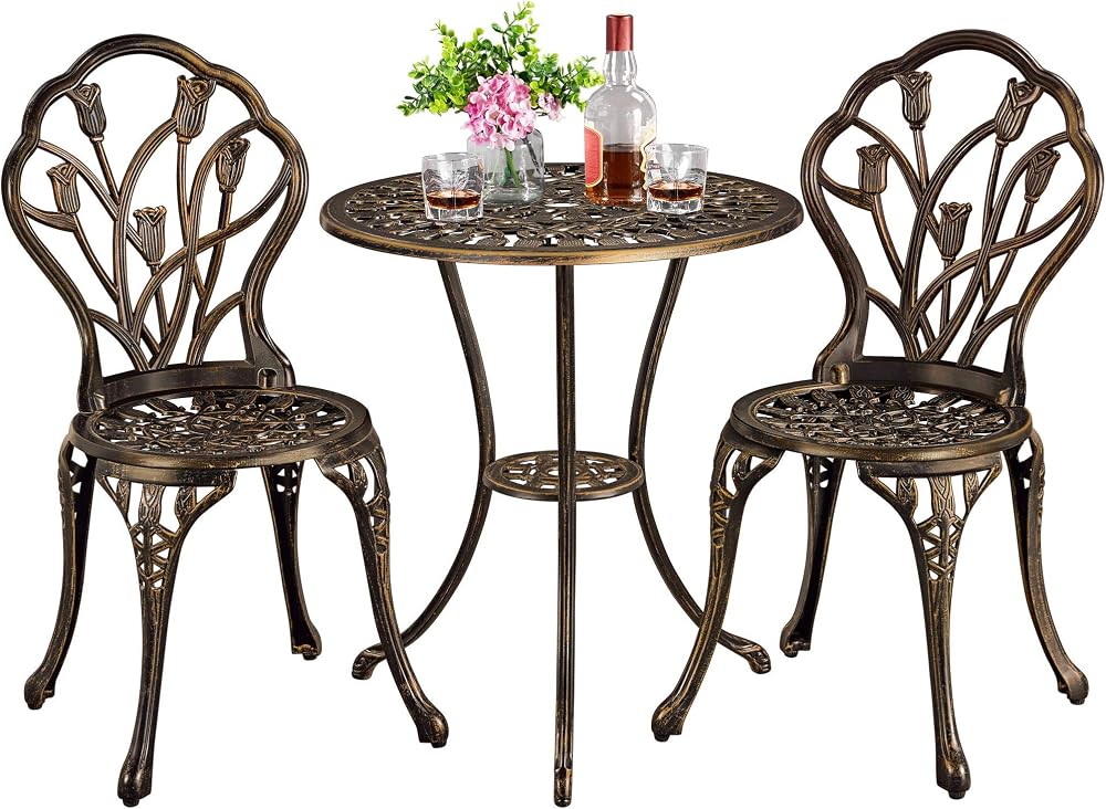 Yaheetech 3 Piece Patio Bistro Set, Round Aluminum Table & 2 Chairs