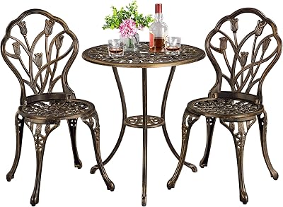 Yaheetech 3 Piece Patio Bistro Set, Round Aluminum Table & 2 Chairs