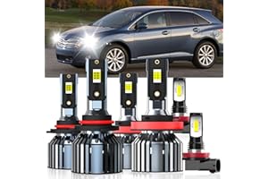 XG Glitter Lights Fit For Toyota Venza 2009 2010 2011 2012 2013 2014 2015 2016, 9005 High Beam H11 Low Beam H11 Fog Light Bulbs, High Power 6500K White Light, Pack of 6