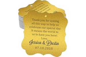 Darling Souvenir Custom Wedding Thank You Message Gift Tags Personalized Party Favor Hang Paper Tags-Metallic Gold-100 Tags