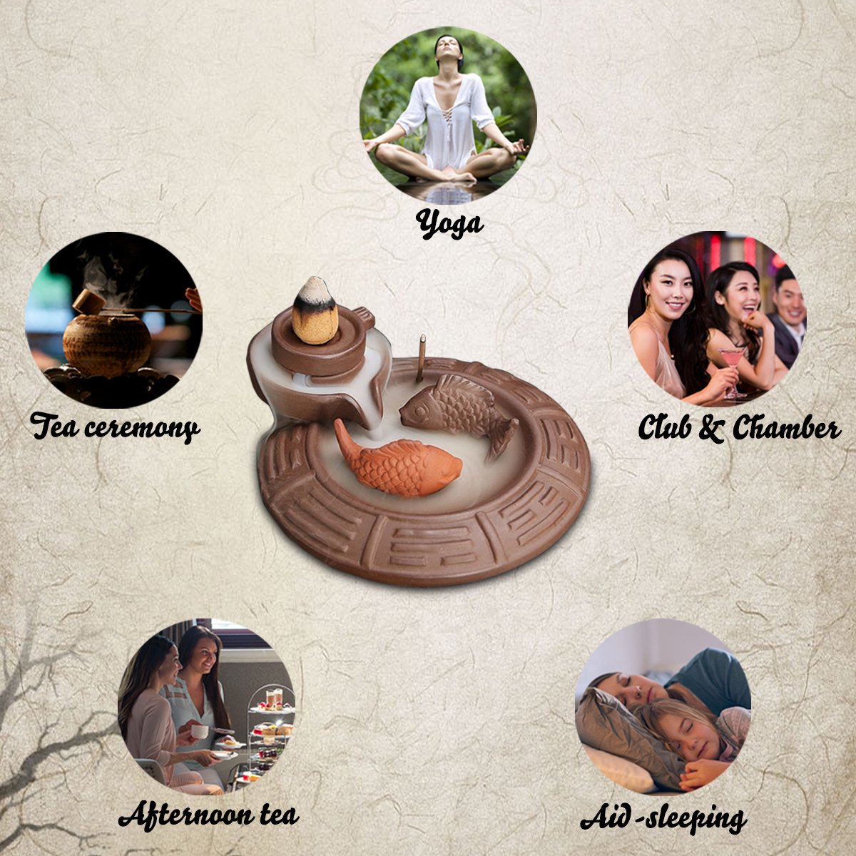 Jeteven Ceramic Fish Backflow Incense Burner, Incense Cones Sticks Holder, Ideal for Yoga Room, Home Decoration & Handicraft Gift