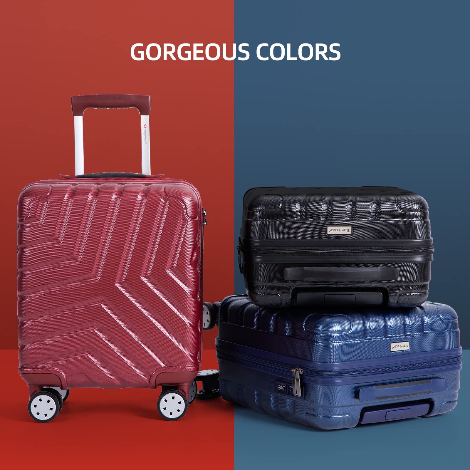 Travelhouse 16 Inch Carry On Luggage Airline Approved,Hardshell Small Carry Suitcases with 360° Spinner Wheels, Rolling Suitcase with TSA Approved