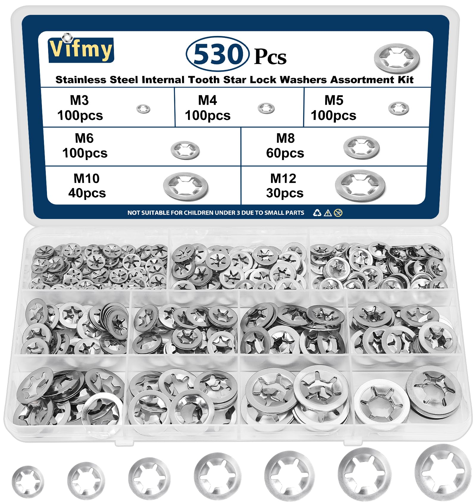 Vifmy 530PCS Internal Tooth Star Lock Washers, M3