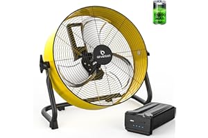 Airvention 15600mAh Rechargeable Battery Operated Drum Fan, 12 inch Yellow Industrial High Velocity Floor Fan, Shop Fan for Camping Gym Garage Outdoor Indoor, AI-F600Y