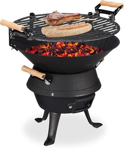 Relaxdays Cast Iron BBQ, Adjustable Grate, Air Vent, 40x45x36 cm