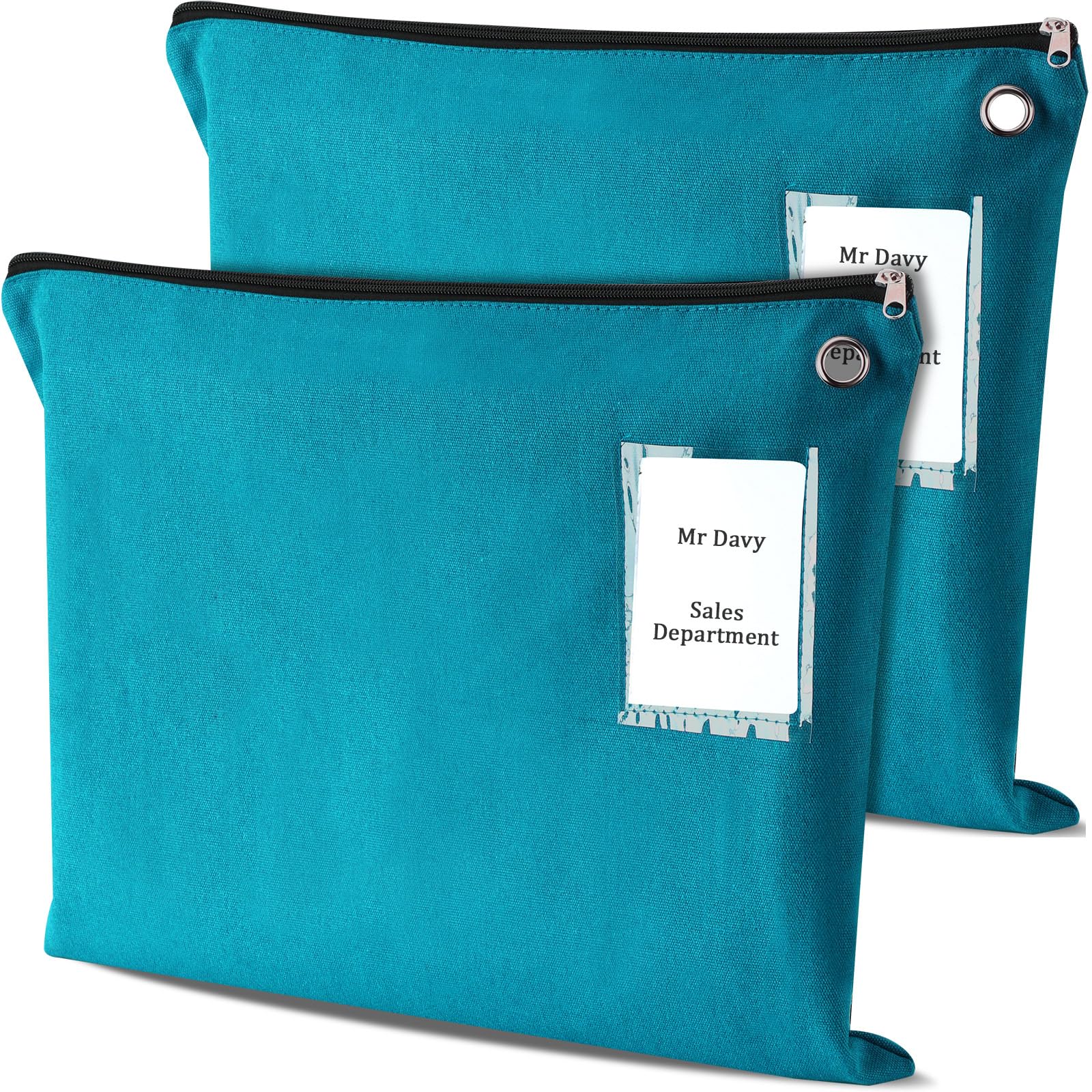 Photo 1 of Humyoun 2 Pcs Interoffice Mailer Canvas Transit Sack Zipper Bag 18" x 14" Large Zipper Pouch with Grommet Interoffice Mail Bag (Teal)