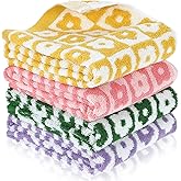 Caeuiciw 4 Pack Checkered - Wash Cloths for Showering in 4 Colors, Multi-Purpose Bathroom Face Cloths, Soft and Cute for Bathroom, Colorful Patterned Face Towels for Bath Spa Gym Kitchen 14” x 30”