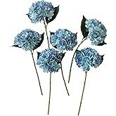 Blue Hydrangea Artificial Flowers,6 Pcs Faux Hydrangea Flowers,Artificial Hydrangeas Flowers with Stems,Fake Hydrangeas,Silk Hydrangeas Flowers with Stems for Home Decor (6, Blue)