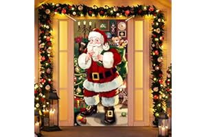 IRENARE Christmas Door Cover Decoration Santa Claus Front Door Cover Xmas Hanging Banner Santa Background for Home Holiday Christmas Decoration