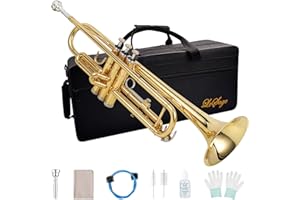 LeSage Standard Bb Trumpet, Gold, Brass, Stainless Steel, Includes 7C Mouthpiece, Gloves, Case