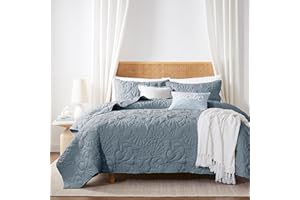 WDCOZY Coastal Beach King Size Quilt Bedding Sets, Blue Nautical Tropical Ocean Bedspread, Scallop Seashell Soft Coverlet, Lightweight Summer Thin Comforter for All Season