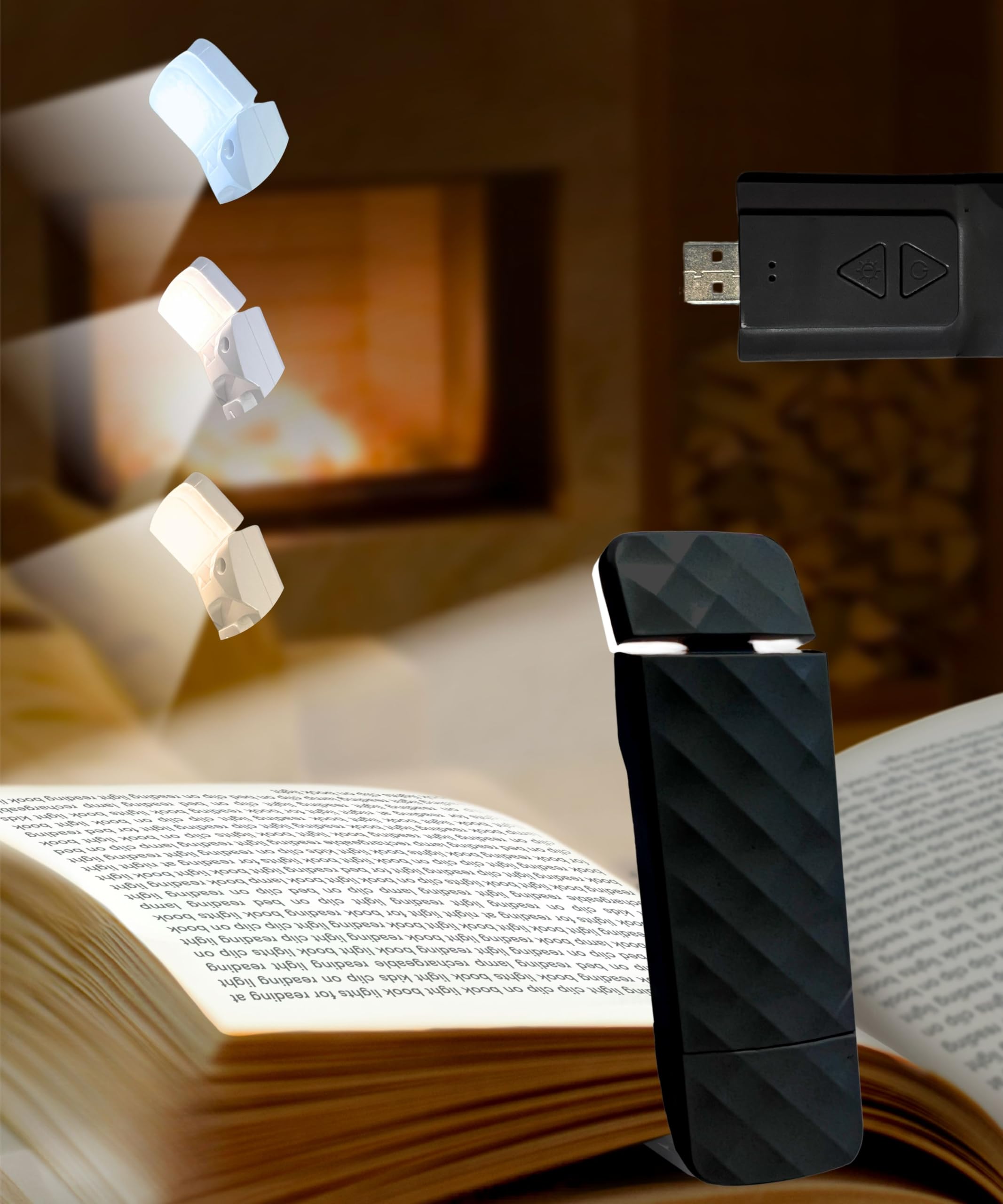 Runesol Black Book Light Clip On, 5 LED Rechargeable Reading Light, 3 Eye Protecting Modes for Reading at Night and Books in Bed, USB 80 Hours Charge Portable Clip on Lights, Book Lover Gifts