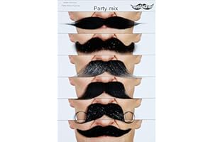 Mustaches Self Adhesive Fake Mustache Mix, Novelty, False Facial Hair Value Pack (6pcs.)