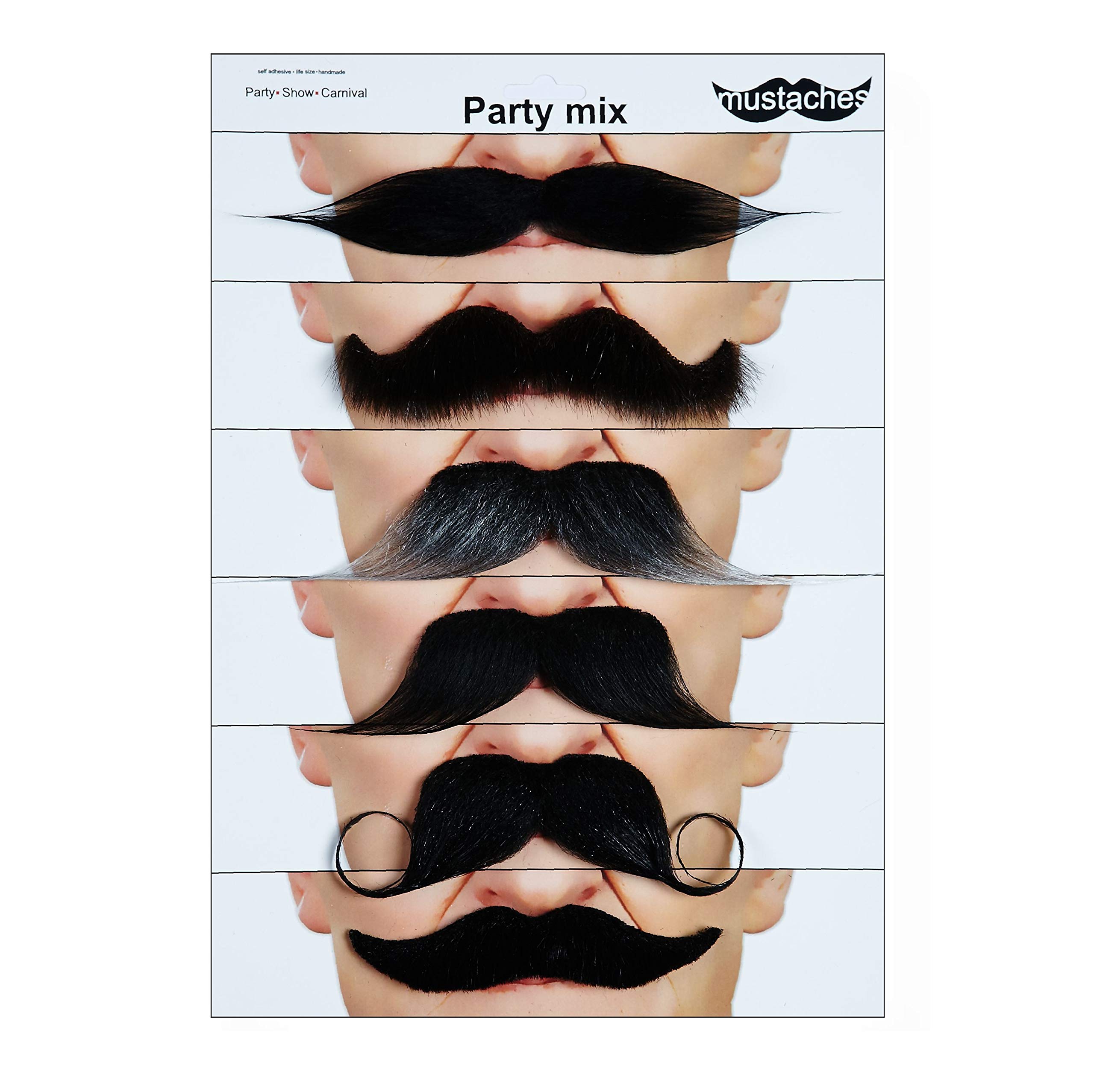 Mustaches Fake Mustache, Self Adhesive, Novelty, False Facial Hair Value Pack (6pcs.)