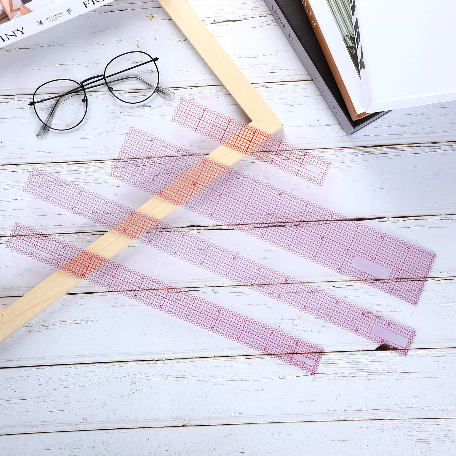 Pelopy 4 Pieces Clear Plastic Ruler Grid Transparent Ruler Plastic Straight Measuring Tool Set for Clothes Design Sewing(6 Inches, 12 Inches, 15 Inches,B50 B60 B70 B-80)