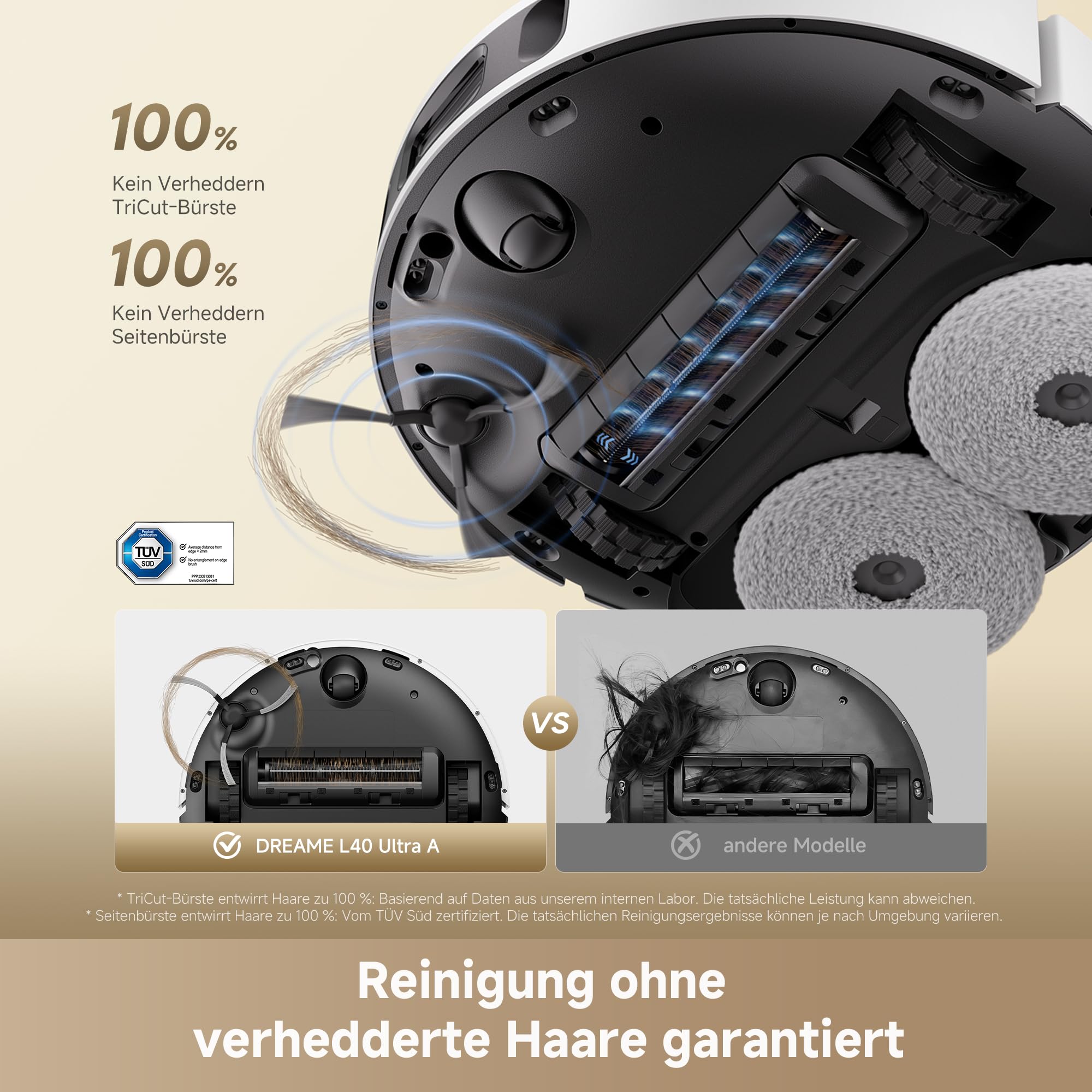 dreame L40 Ultra A Saugroboter mit Wischfunktion,dualem System gegen aufgewickelte Haare, 24.000 Pa Saugkraft, 10,5 mm Moppanhebung, Mopp-Selbstreinigung und intelligenter Hindernisvermeidung 4