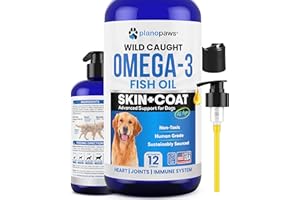 PLANOPAWS Omega 3 Fish Oil for Dogs - Better Than Salmon Oil - Dog Fish Oil Supplement to Reduce Shedding & Itching - Supports Joints, Brain, and Heart Health - Skin and Coat Supplement - Liquid Fish Oil