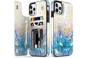 LETO for iPhone 15 Pro Max Case Flip Folio Leather Wallet - Fashionable Flower Designs - Card Slots,Kickstand - Protective Phone Case for Women and Girls - 6.1" - White Flowers Blue Purple