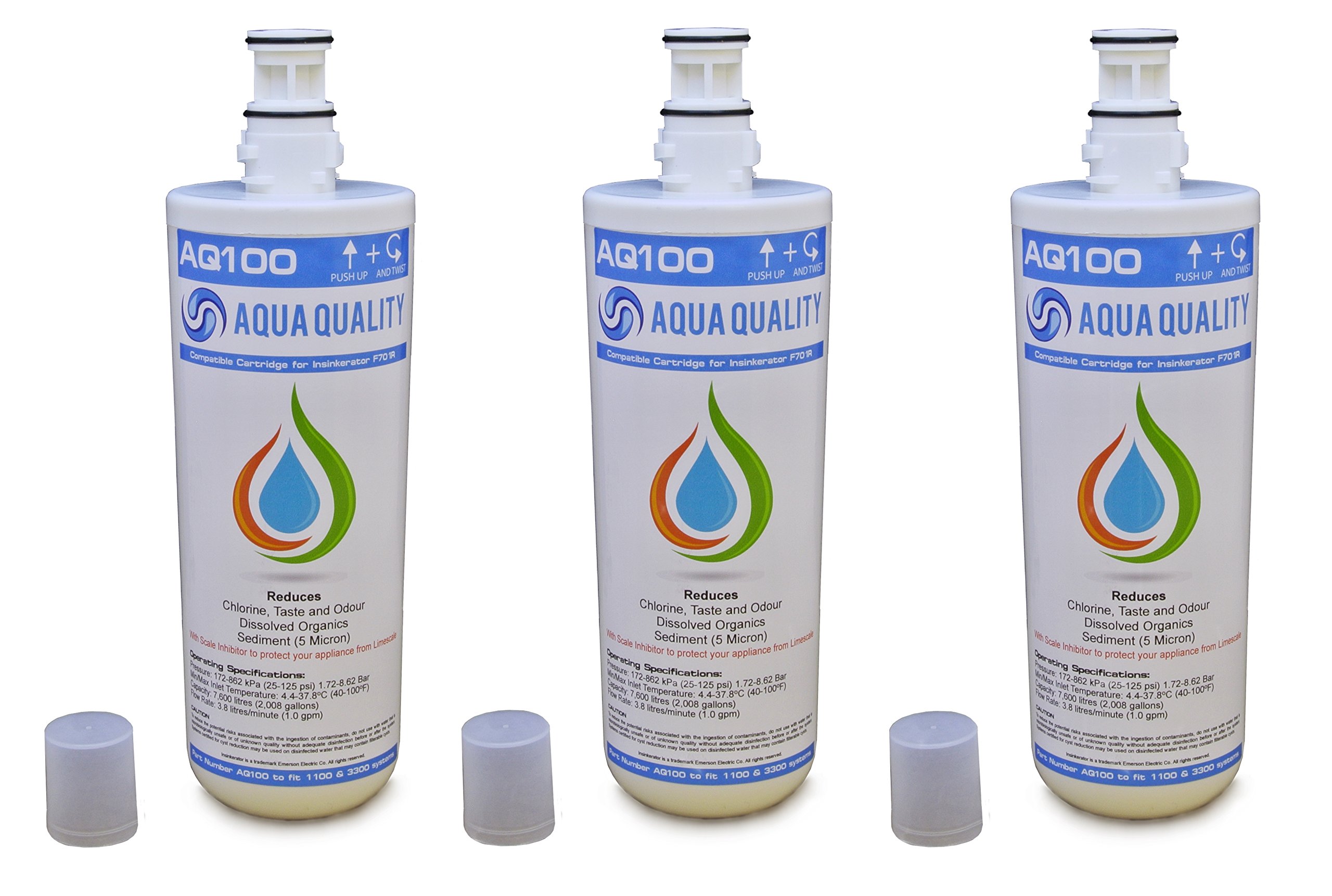 Aqua Quality AQ100 Water Filter Cartridge Compatible with InSinkErator F-701R and F-201R Hard Water Filter to fit ISE Instant Boiling Hot Tap Systems using the Neo Tank with A1 or A3 Head (3 Pack)