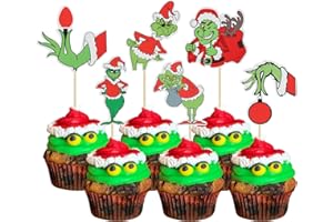 Gyufise 36Pcs Gnch Christmas Cupcake Toppers Merry Christmas Cupcake Toppers Grch Cake Decorations Merry Gnch Xmas Holiday Theme Birthday Party Cake Decorations Supplies
