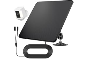 KJK 6W Solar Panels for Security Camera, Solar Battery Charger with Micro USB & USB-C Port for DC 5V Outdoor Rechargeable for Ring Camera, IP66 Waterproof, 360° Adjustable Security Mount