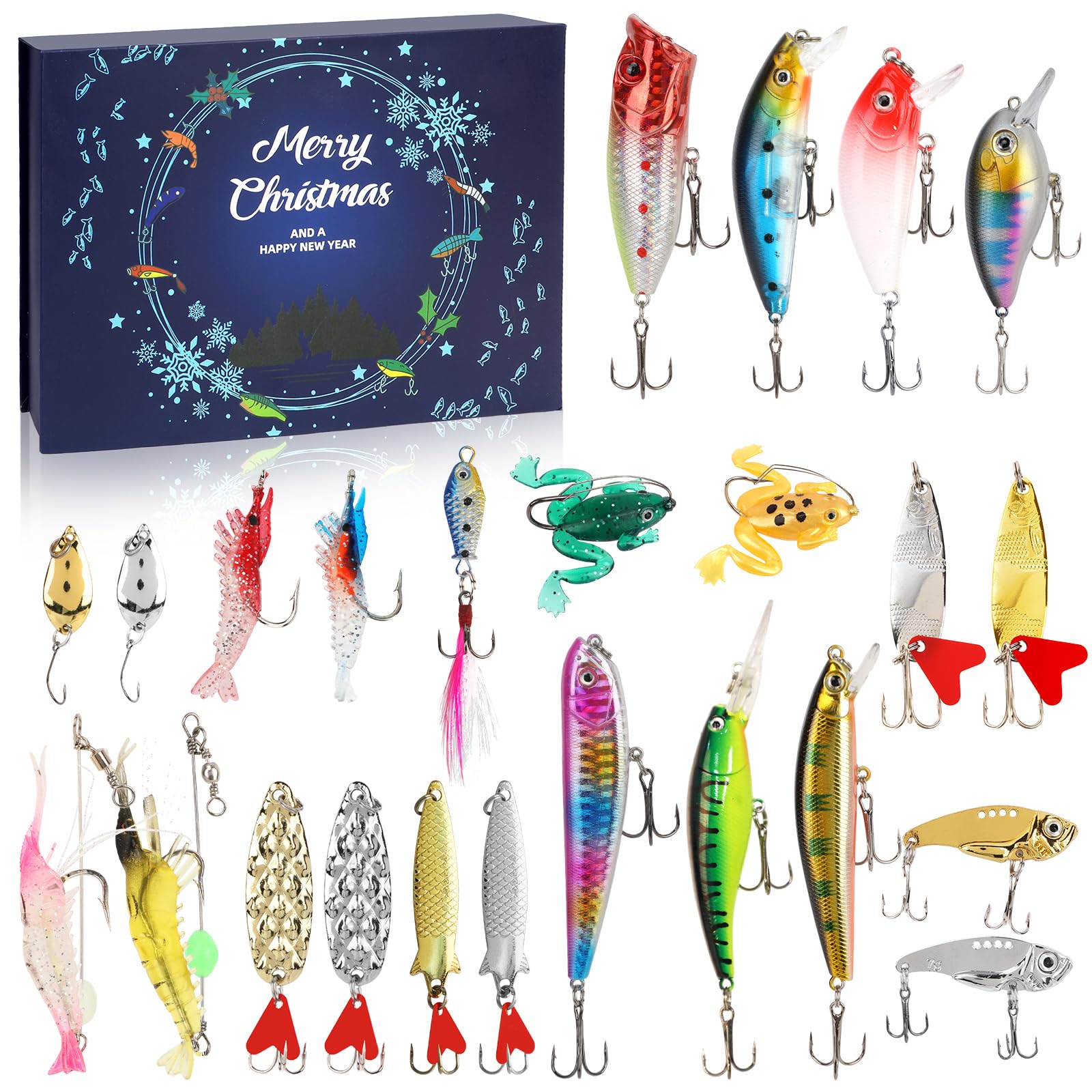 HOWAF Fishing Advent Calendar for Men Teen Boy Adult Advent Calendar 2025 Men, Christmas Countdown Fishing Gifts Christmas Mens Gifts for Dad Husband Grandad Brother Ancle, 24 Fishing Accessories