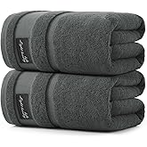 REDKISS 2 Pack Large Bath Towels Set, 100% Cotton, 31x63 in, Heavyweight 760G, Highly Absorbent & Quick Dry, Super Soft Luxury Towels for Bathroom,Hotel Collection - Deep Gray
